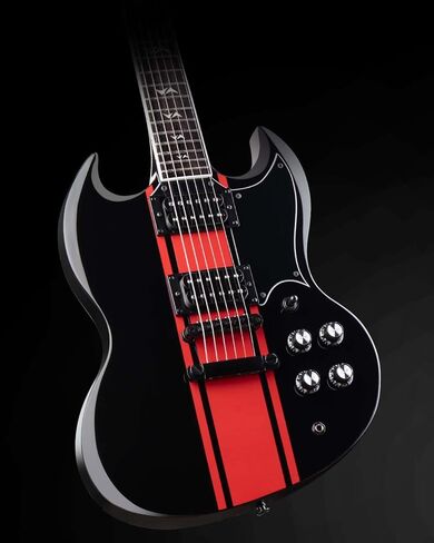 WestCreek RACER Solid Body Electric Guitar, SG guitar, Rounded End Frets, Bone nut, Rosewood Fingerboard, Mahogany Body (Black-Red Stripe) in Kuwait