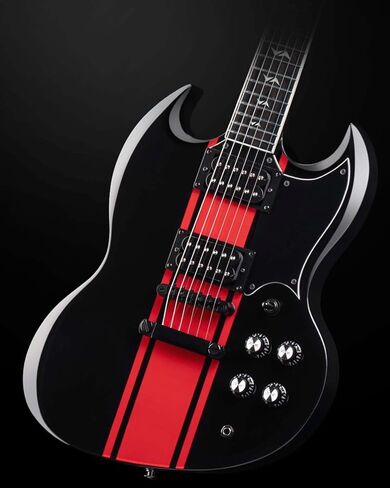 WestCreek RACER Solid Body Electric Guitar, SG guitar, Rounded End Frets, Bone nut, Rosewood Fingerboard, Mahogany Body (Black-Red Stripe) in Kuwait