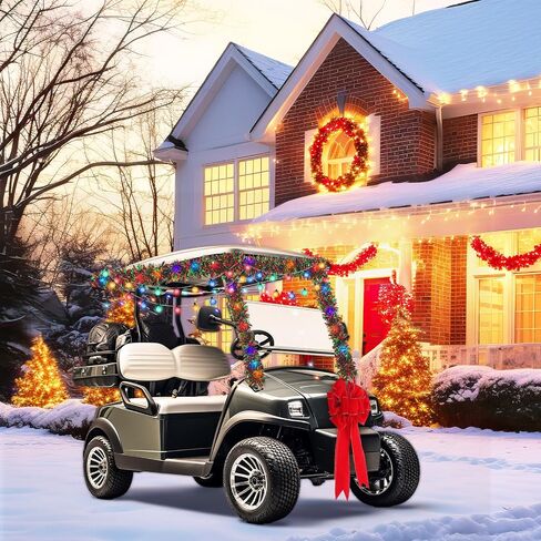 Liliful 3 Pcs Christmas Golf Cart Decorations Kit Garland Golf Cart Supplies Light String with 40 LED Lights Velvet Red Bow Colorful Tinsel Garland for Christmas Tree Holiday Parade Decoration in Saudi Arabia