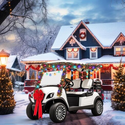 Liliful 3 Pcs Christmas Golf Cart Decorations Kit Garland Golf Cart Supplies Light String with 40 LED Lights Velvet Red Bow Colorful Tinsel Garland for Christmas Tree Holiday Parade Decoration in Saudi Arabia