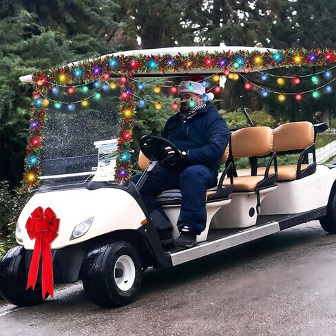 Liliful 3 Pcs Christmas Golf Cart Decorations Kit Garland Golf Cart Supplies Light String with 40 LED Lights Velvet Red Bow Colorful Tinsel Garland for Christmas Tree Holiday Parade Decoration in Saudi Arabia