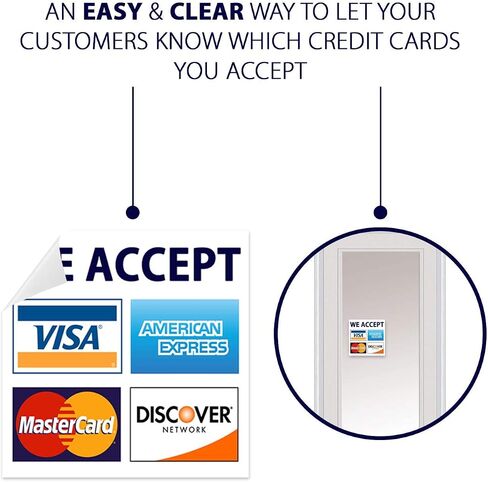 نحن نقبل بطاقات الائتمان AmEx Visa MasterCard Discover الشارات علامة الشعار للمتاجر والشركات (3.5 بوصة × 3.5 بوصة) in Saudi Arabia