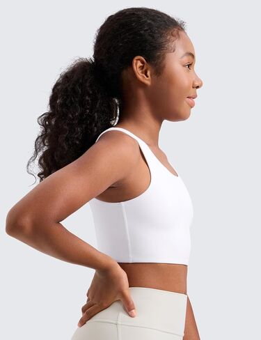 حمالة صدر رياضية طويلة من CRZ YOGA للفتيات - ملابس رياضية لليوجا كاجوال برقبة واسعة وظهر على شكل حرف U مبطنة للأطفال في سن المراهقة in Saudi Arabia