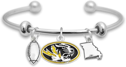 سوار من Heart Missouri Tigers Football Accent Charm Team Traditions مع شعار لون الفريق، سحر كرة القدم والولاية مرخص رسميًا من محبي المجوهرات UM in Saudi Arabia