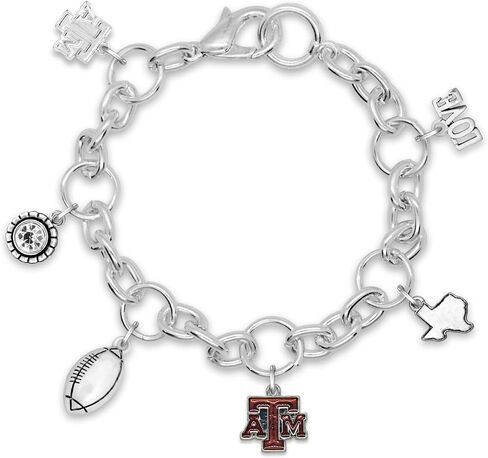 سوار من القلب Texas A&M Aggies Mabel Charm مع شعار فريق State Love لكرة القدم ومجوهرات كريستالية مرخصة من TAMU in Saudi Arabia