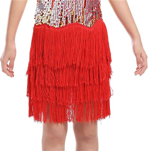 Hotfiary Kids Sparkly Sequins Dance Dress Girls Sleeveless Spaghetti Fringe Skirt Latin Rumba Samba Performance Dancewear in Saudi Arabia