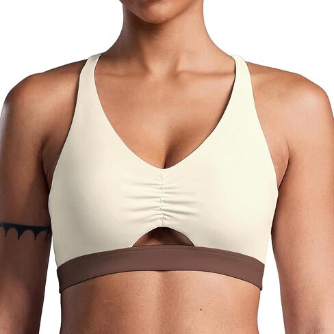 Y Back Sports Bra Padded Racerback Adjustable Straps Ruched V-Neck Low Impact Workout Yoga Top in Saudi Arabia