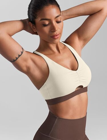 Y Back Sports Bra Padded Racerback Adjustable Straps Ruched V-Neck Low Impact Workout Yoga Top in Saudi Arabia