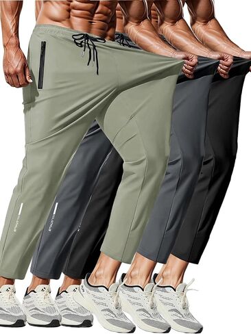 3 Pack Men's Quick Dry Sweatpants for Running, Gym Training - Lightweight Stretch Jogging Pants with Zippered Pockets in Saudi Arabia