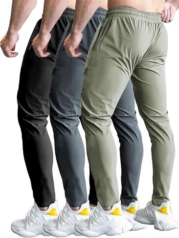 3 Pack Men's Quick Dry Sweatpants for Running, Gym Training - Lightweight Stretch Jogging Pants with Zippered Pockets in Saudi Arabia