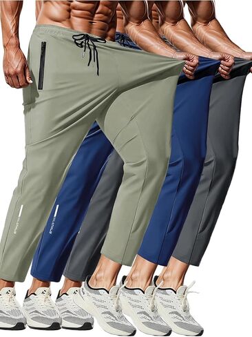 3 Pack Men's Quick Dry Sweatpants for Running, Gym Training - Lightweight Stretch Jogging Pants with Zippered Pockets in Saudi Arabia
