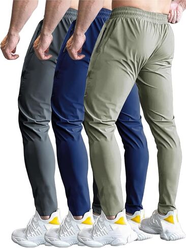 3 Pack Men's Quick Dry Sweatpants for Running, Gym Training - Lightweight Stretch Jogging Pants with Zippered Pockets in Saudi Arabia