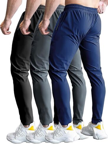 3 Pack Men's Quick Dry Sweatpants for Running, Gym Training - Lightweight Stretch Jogging Pants with Zippered Pockets in Saudi Arabia
