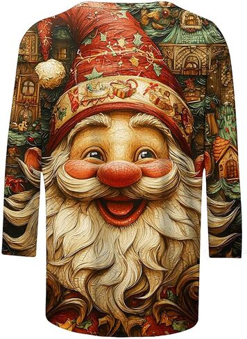 قمصان عيد ميلاد سعيد للنساء 2025 عطلة عيد الميلاد مطبوعة 3/4 كم بلوزات عادية لطيف جرافيك Crewneck تونك القمم in Saudi Arabia