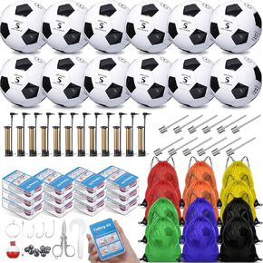 Soulchen 36 Pack Operation Christmas Item Bulk Include 12 Set Deflated Size 5 Soccer Balls with Pumps 12 Set Mini Fishing Kits 12 Drawstring Backpack for Christian Charity Donation Gifts in Saudi Arabia