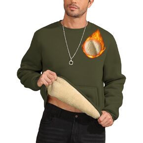 ZITY Men's Crewneck Sweatshirts Sherpa Lined Sweatshirt Warm Soft Heavyweight Winter Pullover Kangaroo with Pouch Pocket in Saudi Arabia