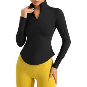 Womens Long Sleeve Workout Tops Quick Dry Quarter Zip Pullover Crop Yoga Athletic Golf Slim Fit Shirts,Compression T-Shirts in Saudi Arabia