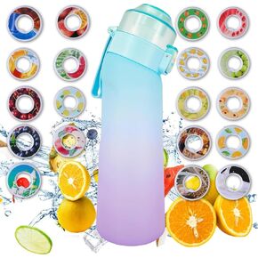 Air Scent Water Bottle Flavor Pods 650ML Fruit Fragrance Scented Water Cup BPA Free 0% Sugar For Fitness And Outdoor (Gradient Blue Bottle+12 pods in random flavors) in Saudi Arabia