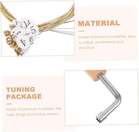 1Set Metal Lyre Harp Strings with Tuning Wrench Sturdy Structure Labeled for Easy Installation Crisp Sound Compatible with Musical String Instruments for Musicians in Saudi Arabia