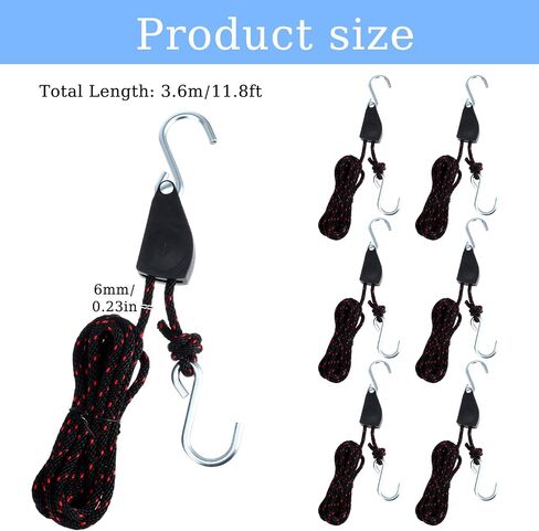 6 Pack Kayak Rope Tie Downs Ratchet Straps, 1/4" x 11.8ft Kayak-Ratchet-Ties Downs Canoe Bow and Stern Ties Down Straps, Heavy Duty Adjustable Rope Clip Tie Down Kayak and Canoe Accessories in Saudi Arabia