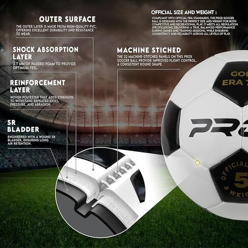 PRO X Classic Soccer Ball, Adult, Youth & Kids Soccer Ball Size 5 & Size 4, Suitable for Indoor and Outdoor Games, Kids Football for Soccer Training Equipment, with Free Soccer Net in Kuwait