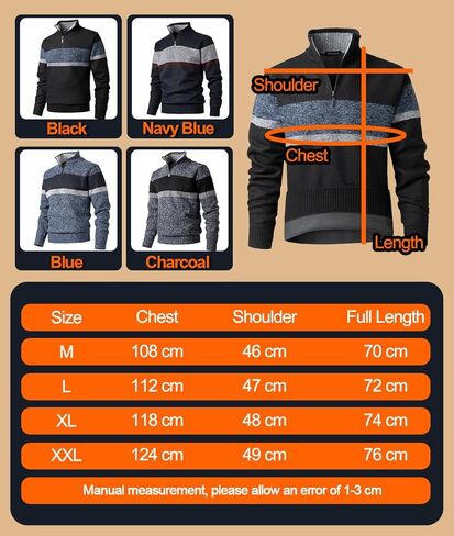 Men's Quarter Zip Sweater Knitted Pullover Long Sleeve Stripe Jumper Sweatshirt in Saudi Arabia