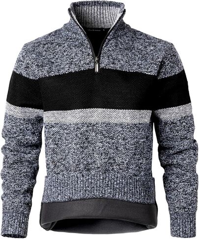 Men's Quarter Zip Sweater Knitted Pullover Long Sleeve Stripe Jumper Sweatshirt in Saudi Arabia