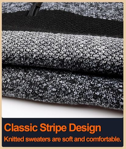 Men's Quarter Zip Sweater Knitted Pullover Long Sleeve Stripe Jumper Sweatshirt in Saudi Arabia
