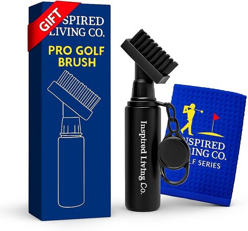 مجموعة أدوات تنظيف نادي الجولف من إنسبايرد ليفينج - فرشاة نادي الجولف الممتازة مع منظف الأخدود ومنشفة الجولف المصنوعة من الألياف الدقيقة - مجموعة تنظيف نادي الجولف للرجال - أداة فرشاة الجولف الأساسية وهدية الجولف للاعبي الجولف in Kuwait