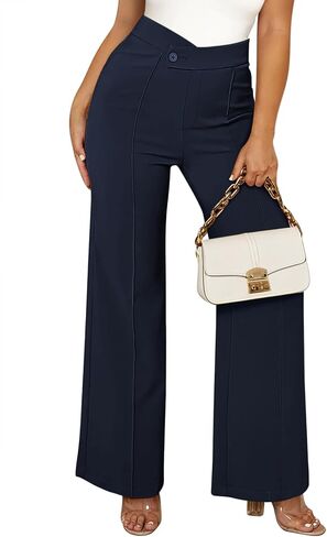 Pink Queen Womens Crossover Dressy Pants Business Casual Work Pants High Waist Pull On Trousers Office Slack in Saudi Arabia