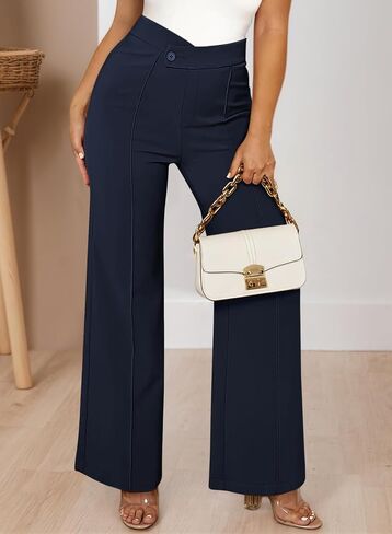 Pink Queen Womens Crossover Dressy Pants Business Casual Work Pants High Waist Pull On Trousers Office Slack in Saudi Arabia
