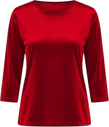 Women Velvet Long Sleeve Tunic Tops Crewneck 3/4 Sleeve Trendy Velour Pullover Tops Party Shirts Vintage Sweatshirt in Saudi Arabia