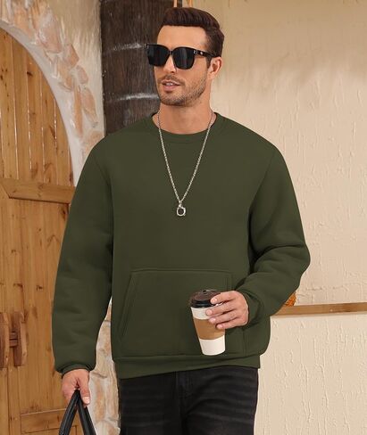 ZITY Men's Crewneck Sweatshirts Sherpa Lined Sweatshirt Warm Soft Heavyweight Winter Pullover Kangaroo with Pouch Pocket in Saudi Arabia