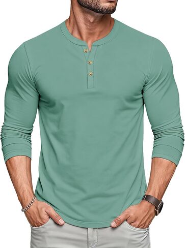 MAGCOMSEN Men's Henley Shirts Long Sleeve Button Shirts Moisture Wicking Tees Casual Basic Solid Pullover Shirt in Saudi Arabia