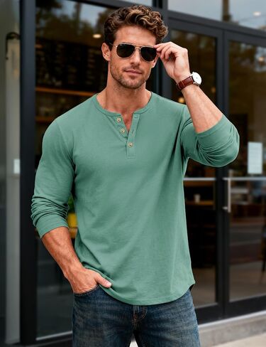 MAGCOMSEN Men's Henley Shirts Long Sleeve Button Shirts Moisture Wicking Tees Casual Basic Solid Pullover Shirt in Saudi Arabia