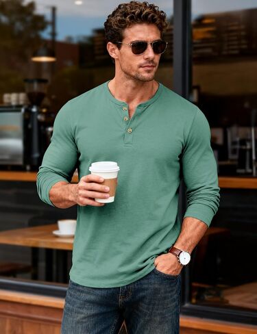 MAGCOMSEN Men's Henley Shirts Long Sleeve Button Shirts Moisture Wicking Tees Casual Basic Solid Pullover Shirt in Saudi Arabia