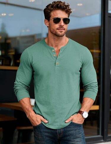 MAGCOMSEN Men's Henley Shirts Long Sleeve Button Shirts Moisture Wicking Tees Casual Basic Solid Pullover Shirt in Saudi Arabia