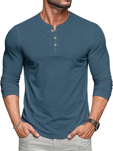 MAGCOMSEN Men's Henley Shirts Long Sleeve Button Shirts Moisture Wicking Tees Casual Basic Solid Pullover Shirt in Saudi Arabia