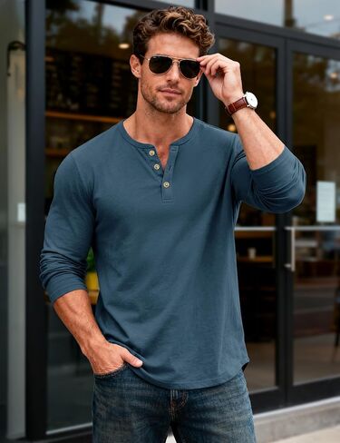 MAGCOMSEN Men's Henley Shirts Long Sleeve Button Shirts Moisture Wicking Tees Casual Basic Solid Pullover Shirt in Saudi Arabia