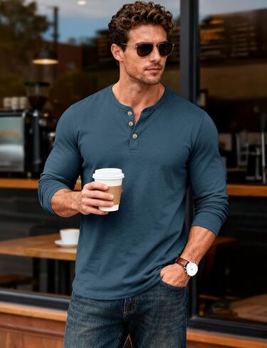 MAGCOMSEN Men's Henley Shirts Long Sleeve Button Shirts Moisture Wicking Tees Casual Basic Solid Pullover Shirt in Saudi Arabia