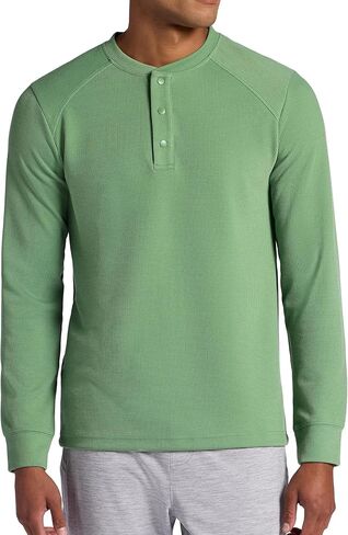 قميص Gaiam الرجالي المريح والرائع Henley، مقاس قياسي، خامة جاكار وافل صغيرة قابلة للتمدد متوسطة الوزن in Saudi Arabia