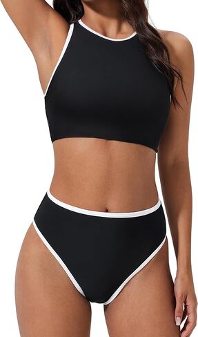 SUUKSESS Women High Waisted Bikini Sets High Neck Sporty Two Piece Swimsuits in Saudi Arabia