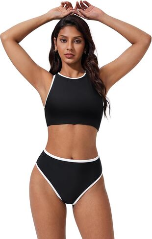 SUUKSESS Women High Waisted Bikini Sets High Neck Sporty Two Piece Swimsuits in Saudi Arabia