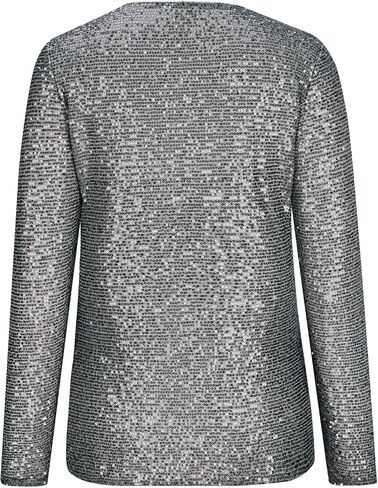 Women Long Sleeve Glitter Sequins Tops Shimmer Disco Concert Night Cocktail Party Sparkling Shiny Club V Neck Outfits in Saudi Arabia
