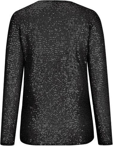 Women Long Sleeve Glitter Sequins Tops Shimmer Disco Concert Night Cocktail Party Sparkling Shiny Club V Neck Outfits in Saudi Arabia