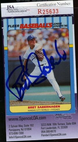 Bret Saberhagen Fleer 1989 League Leaders Hand Signed Jsa Certified Autographed - Baseball Slabbed Autographed Cards in Saudi Arabia