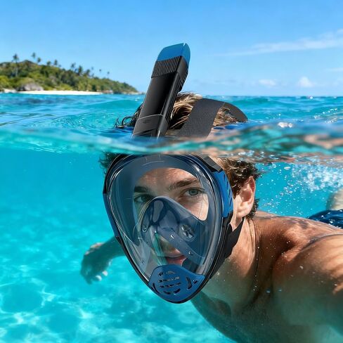 Full Face Snorkel Mask, Snorkeling Gear for Adults, Scuba Mask Diving Dry Top Snorkel Gear with Detachable Camera Mount, 180° Panoramic View Anti-Leak Anti-Fog Travel Package in Saudi Arabia