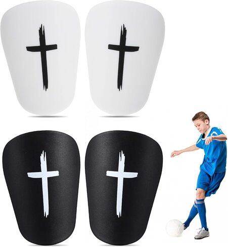 4Pcs Mini Soccer Shin Guards, Small Shin Pads for Soccer, Lightweight & Breathable Protective Gear for Kids and Teens 3.15 x 2 Inch, Black & White in Saudi Arabia