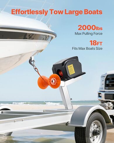 VEVOR Electric Boat Winch, 12V DC 300W, Reversible Electric Trailer Winch for Boats Up to 2000 lbs, Power-in, Power-Out, and Freewheel Operations for Boats with Wired Remote Control & Hand Crank in Kuwait