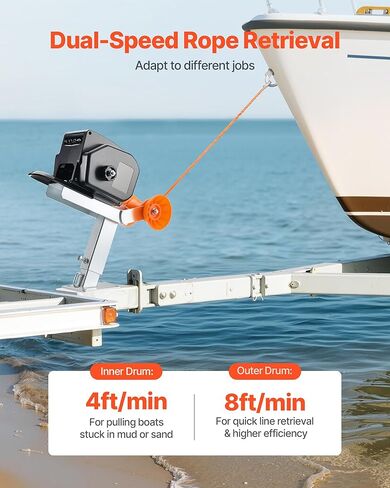 VEVOR Electric Boat Winch, 12V DC 300W, Reversible Electric Trailer Winch for Boats Up to 2000 lbs, Power-in, Power-Out, and Freewheel Operations for Boats with Wired Remote Control & Hand Crank in Kuwait